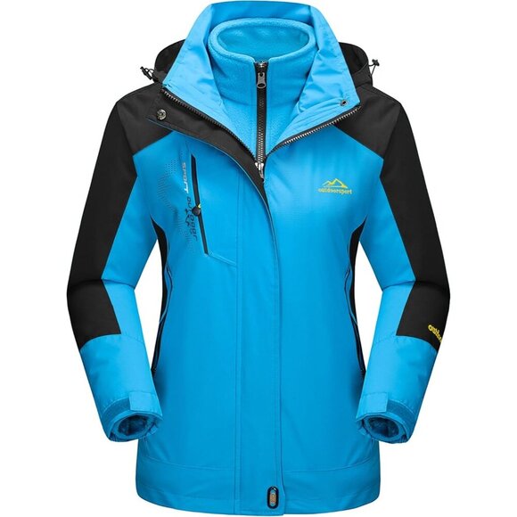 Women's Lake Blue 3-in-1 Winter Waterproof Windproof Fleece Lined Winter Jacket